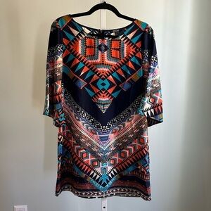 BeBop Multicolor Pattern 3/4 Sleeve Mini Dress